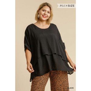 NWT Umgee Plus Black Cuffed Half Sleeve Layered Flowy Tunic Top